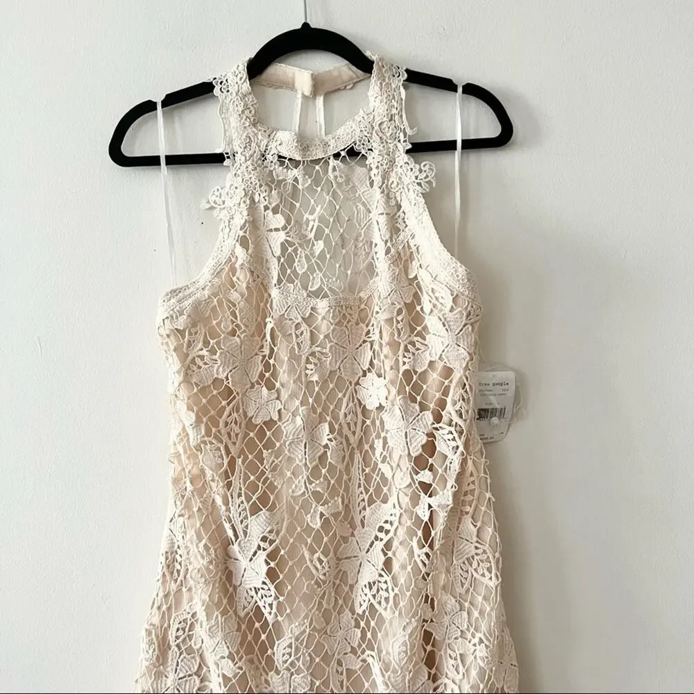 Free People Snowdrop Crochet Lace Open Back Halter Dress